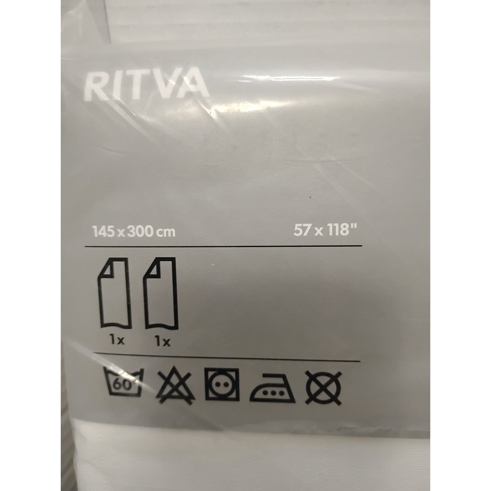 Ikea RITVA Curtains w Tie-Backs 57x118 " 2 Pairs, White 800.638.33 - NEW In Pkg - Picture 2 of 8